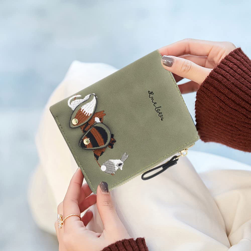 PALAY® 2Pcs Small Wallet for Women Stylish PU Leather Embroidery Cute Fox Print Wallets Bi-Fold Mini Card Holder Coin Purse Ladies Wallet with Zipper Birthday Gift Items for Women, Girls - Green PALAY® 2Pcs Small Wallet for Women Stylish PU Leather Embroidery Cute Fox Print Wallets Bi-Fold Mini Card Holder Coin Purse Ladies Wallet with Zipper Birthday Gift Items for Women, Girls - Green